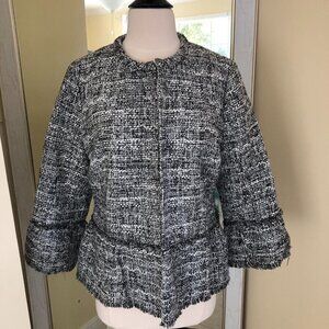 Chicos Boxy Jacket Blazer Size 1 Gray Tweed